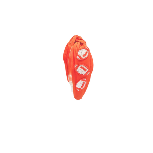 Headband Knot - Game Day Sequin Football - Orange and White