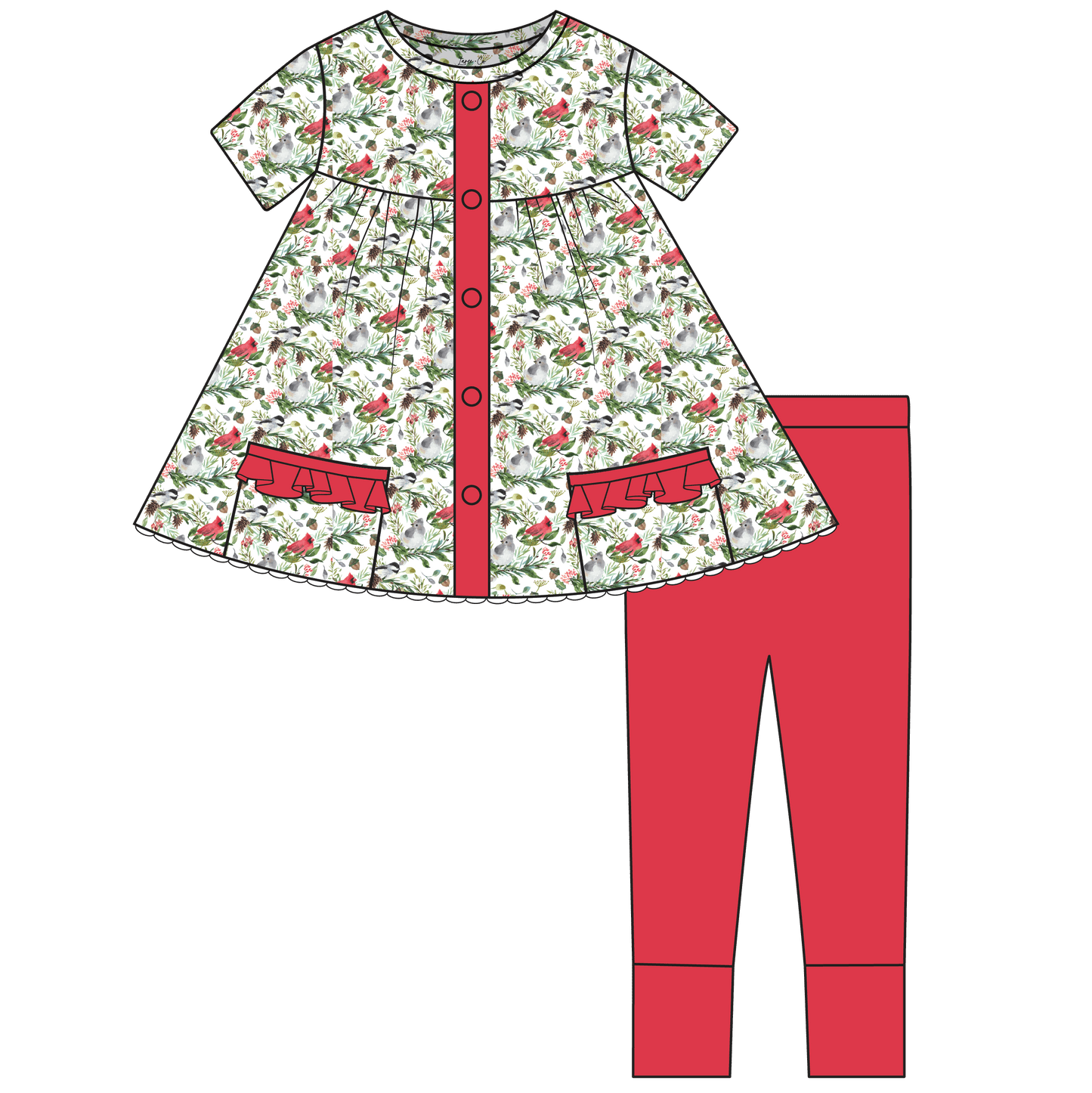 Paisley Cardinals Short Sleeve Tunic + Legging Set (Pre-Order)