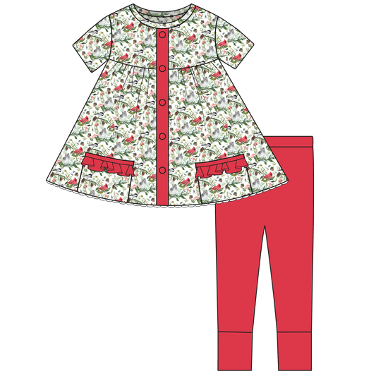 Paisley Cardinals Short Sleeve Tunic + Legging Set (Pre-Order)