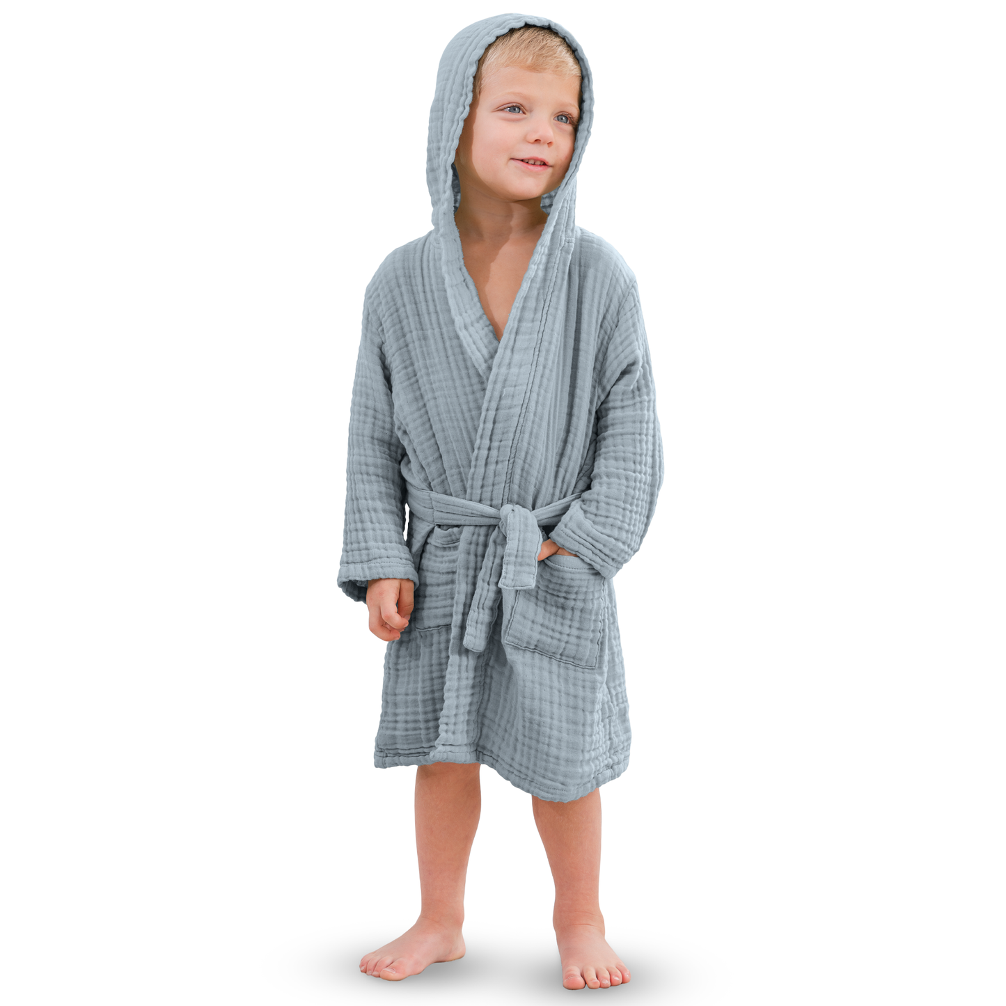 Muslin Bath Robe for Kids in Pacific Blue