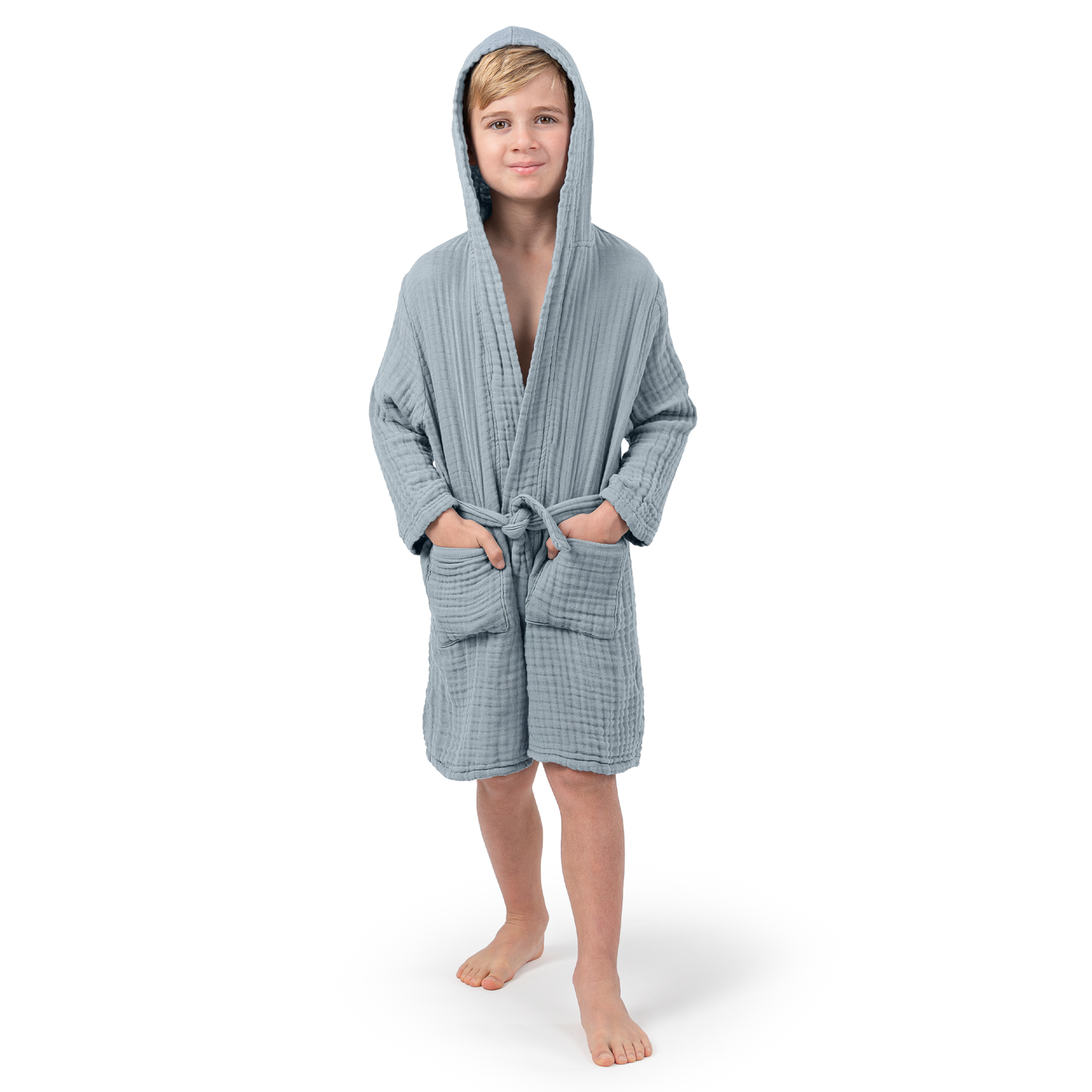 Muslin Bath Robe for Kids in Pacific Blue