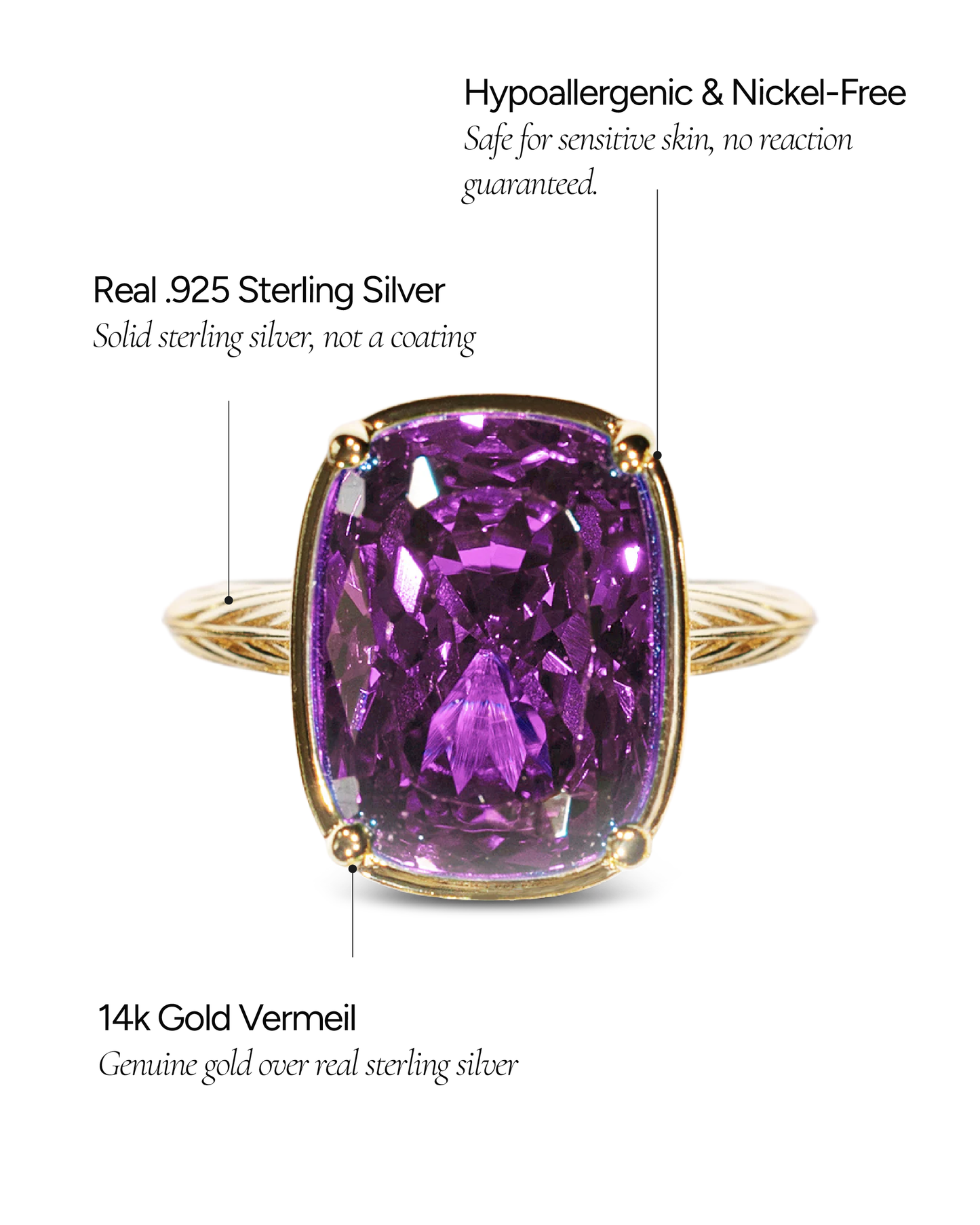 Sterling Silver Elongated Cushion Amethyst CZ Cocktail Ring