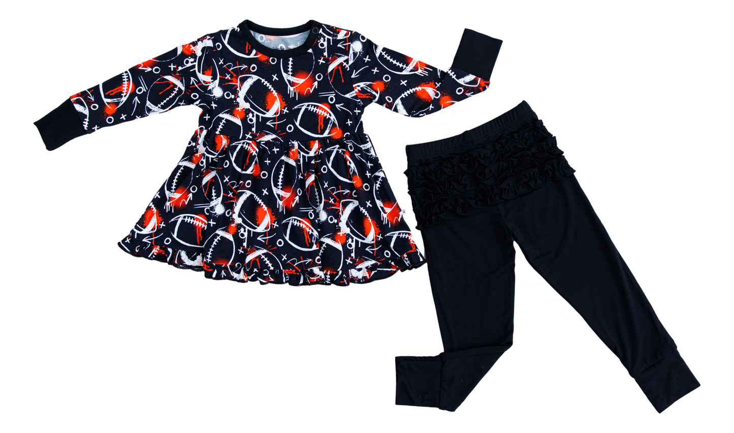 Graffiti Football Peplum Set : BLACK AND ORANGE