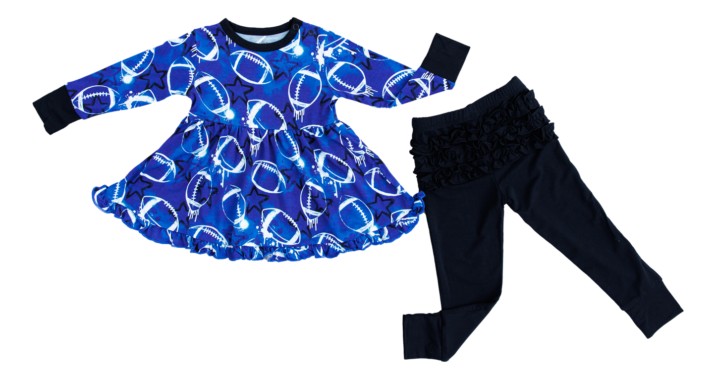 Graffiti Football Peplum Set : BLUE AND WHITE WITH STARS