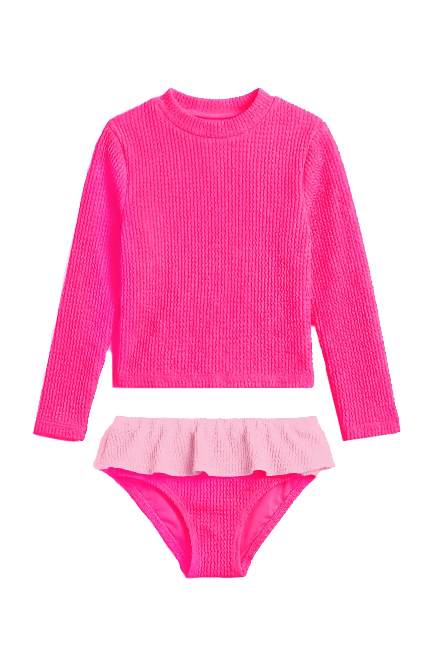 Toddler Fuchsia Crinkle Ruffle Rashguard Swimsuit Set with UPF 50+ | Bossier City Kids Swimwear Boutique