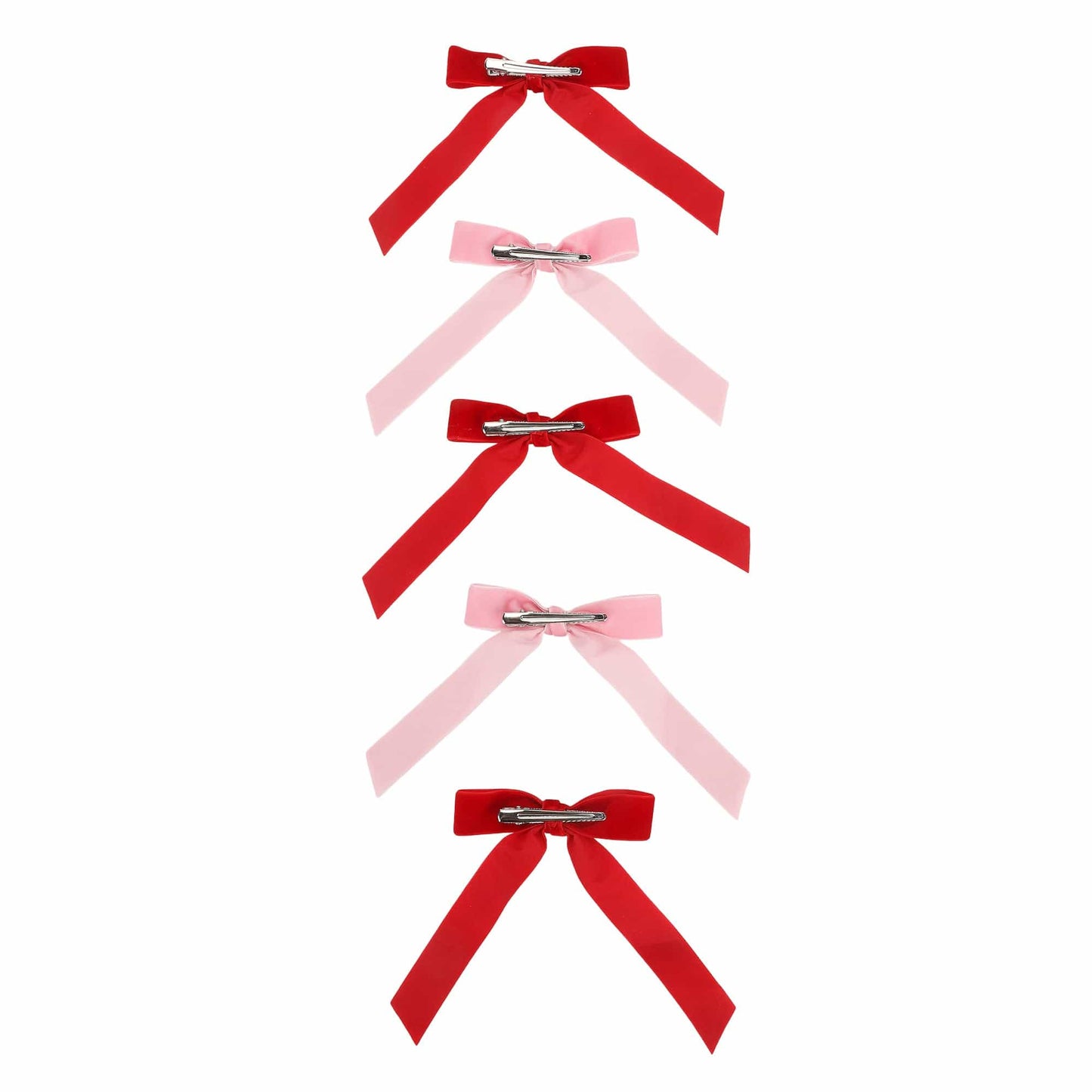 Pink & Red Velvet Clip-on Bow Set (5 count)