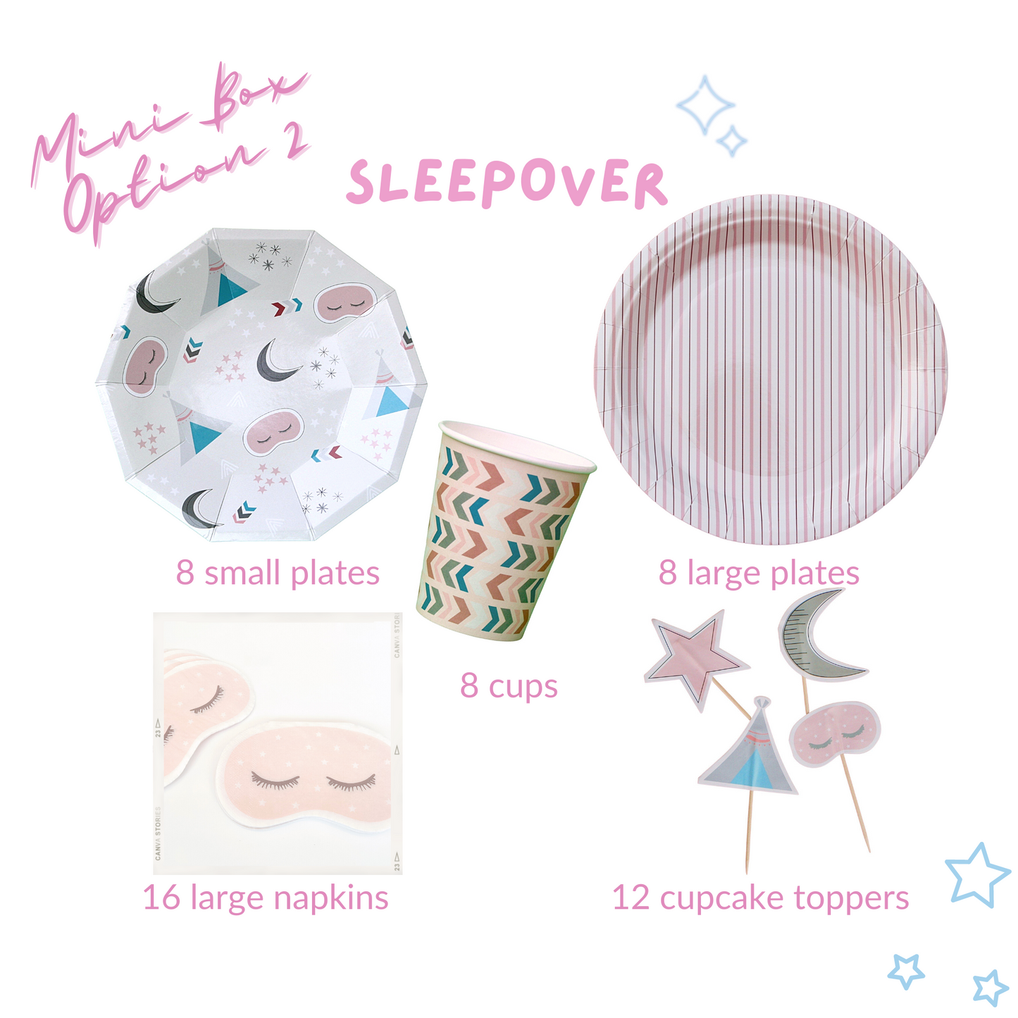 Sleepover Party Supplies Kit – Glamping Birthday | Plates, Cups, Napkins | Party in a Box