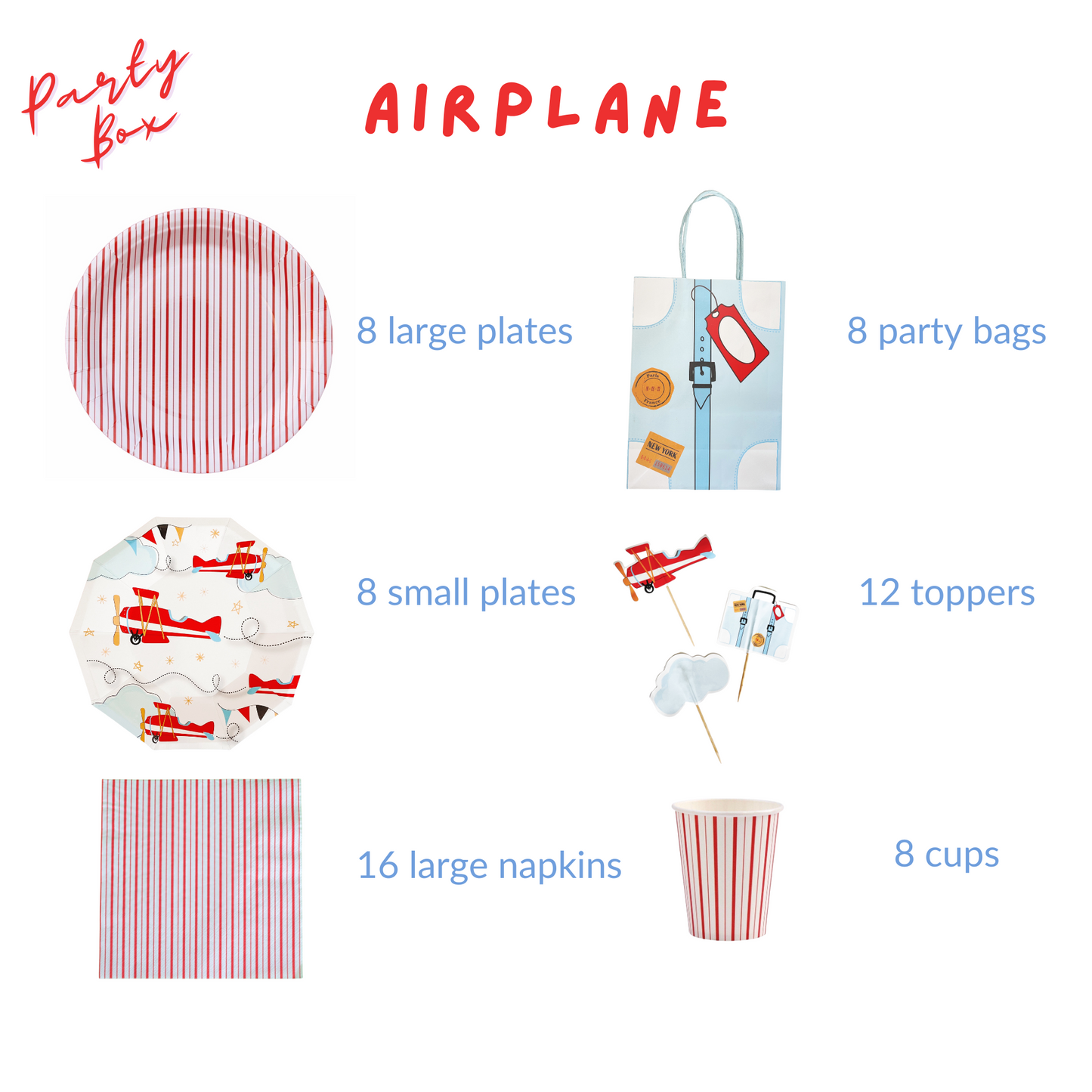 Airplane Birthday Party Supplies Kit – Boys Aviation Party | Plates, Cups, Napkins | Party in a Box