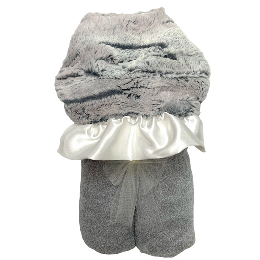 Plush Hooded Bath Towel- Silver Snowfox