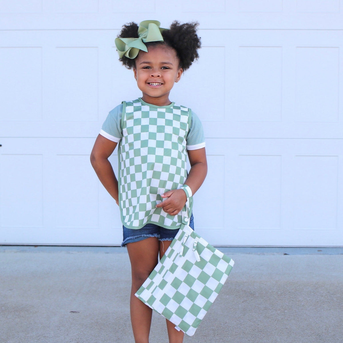 Sage Checkerboard - Waterproof Wet Bag (For mealtime, on-the-go, and more!)