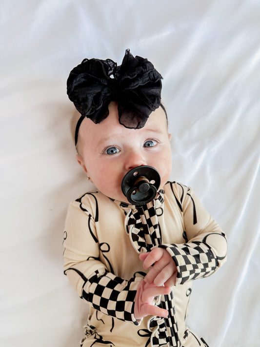Black | Skinny Mini Nylon Ruffled Baby Headband