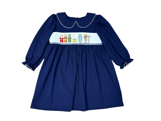 Nativity Smocked Long Sleeve Dress