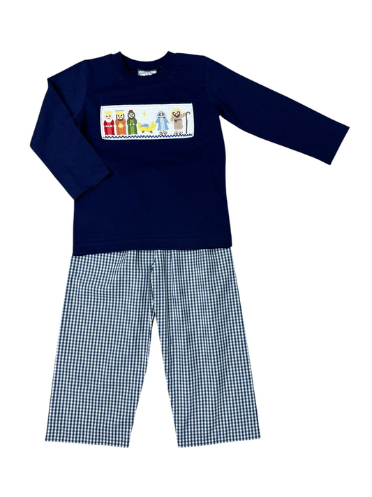 Nativity Smocked Boys Pant Set