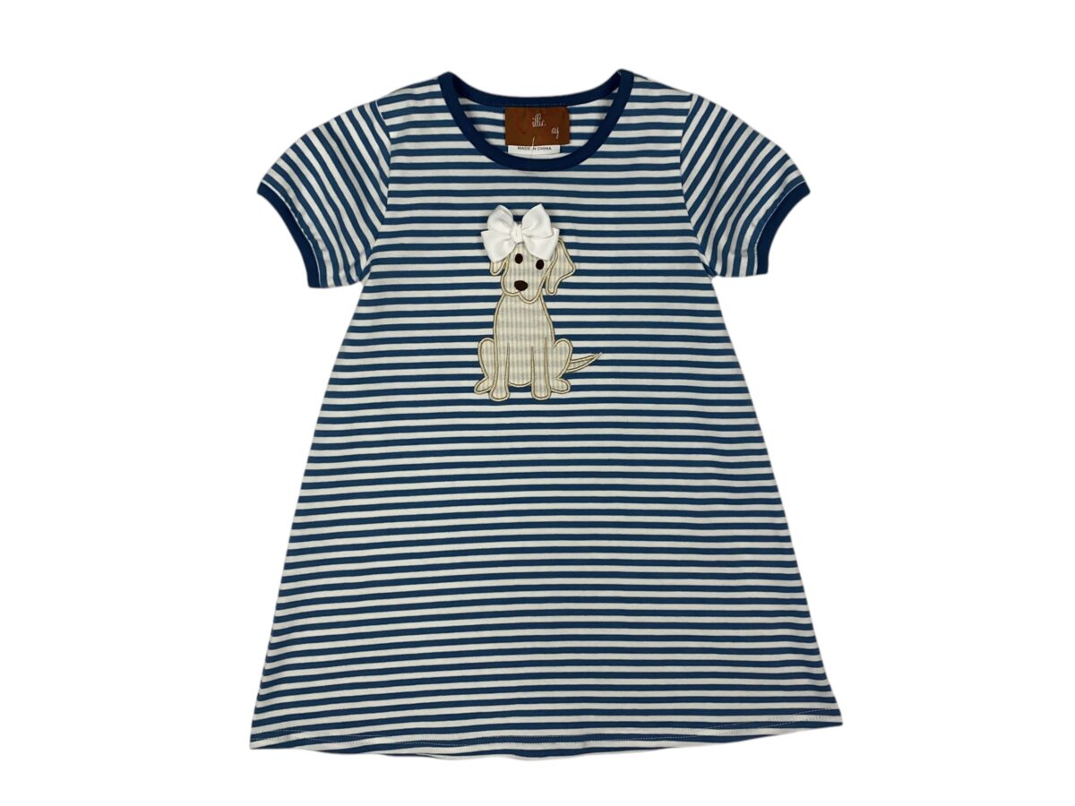 Penny the Puppy Dress – Girls Striped Dog Appliqué Dress
