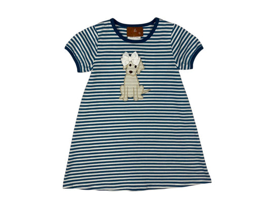 Penny the Puppy Dress – Girls Striped Dog Appliqué Dress