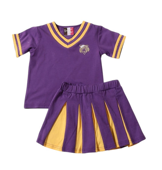 Purple Tiger Pleated Skort Set | Girls Purple & Gold LSU Gameday Outfit