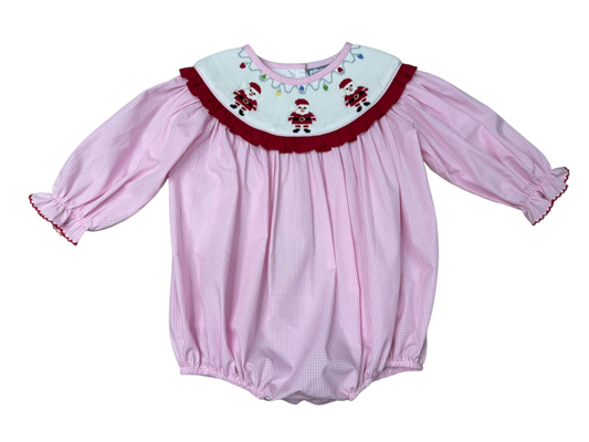 Baby Girls Smocked Santa Bishop Bubble | Christmas Boutique Bubble Romper