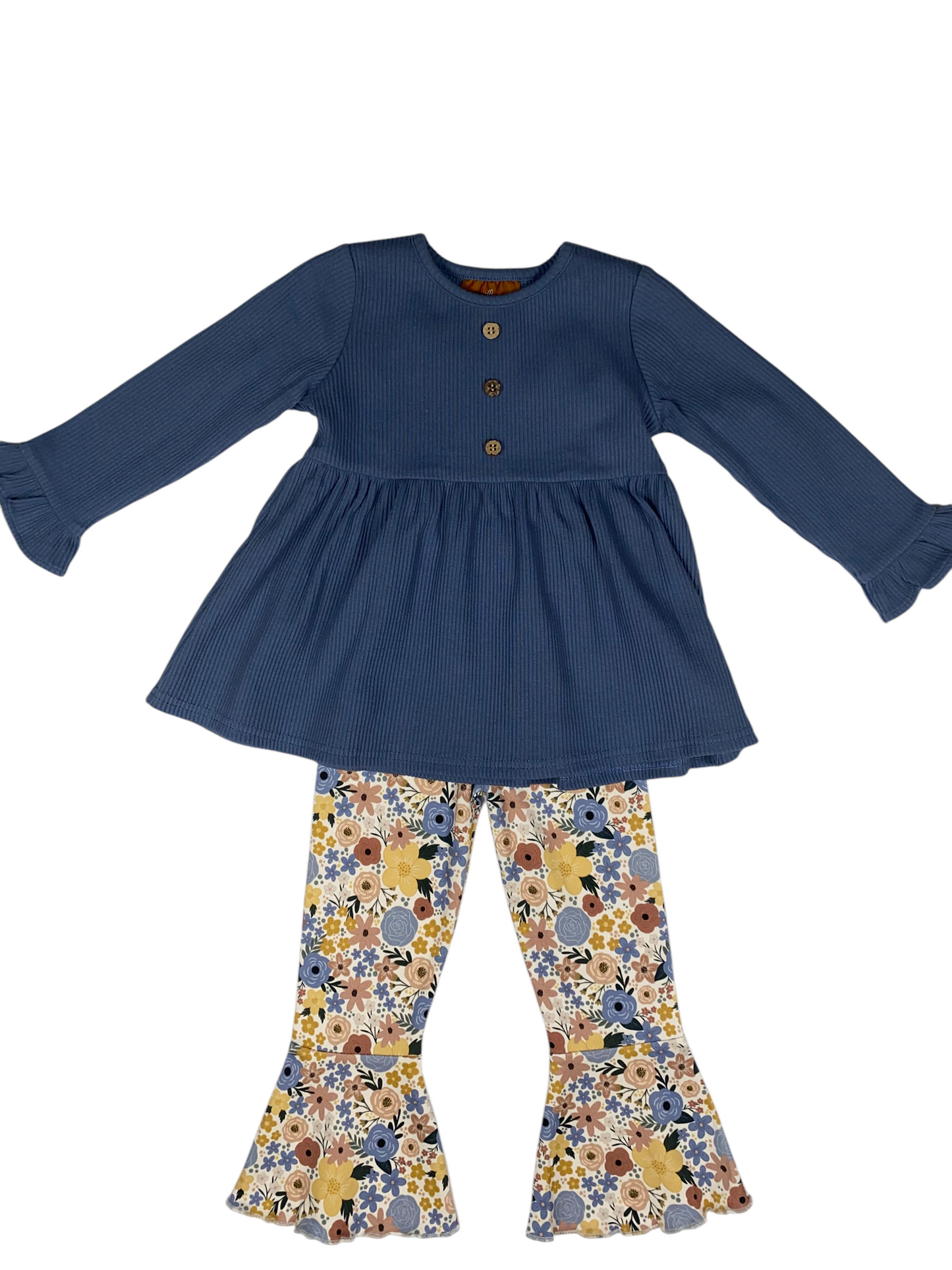 Girls Blue Floral Bell Bottom Set – Tunic Top & Flared Pants