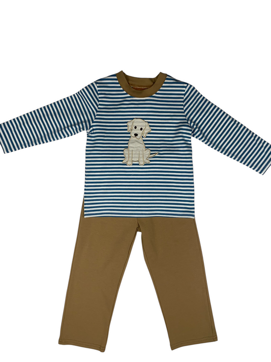 Pete the Puppy Boys Pant Set – Striped Puppy Appliqué Outfit