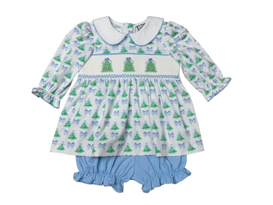 Christmas Tree Smocked Bloomer Set
