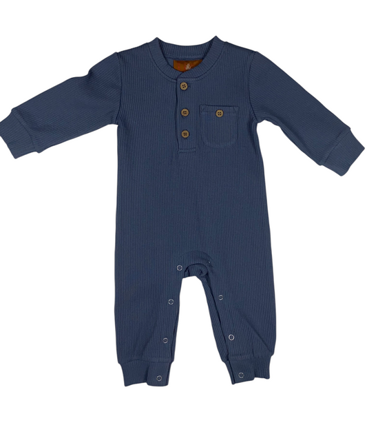 Landon Romper – Blue Ribbed Baby Boy Outfit