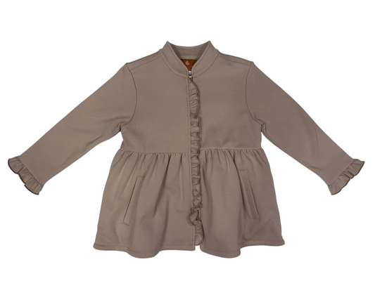 Piper Girls Jacket – Light Mocha Ruffle Zip-Up