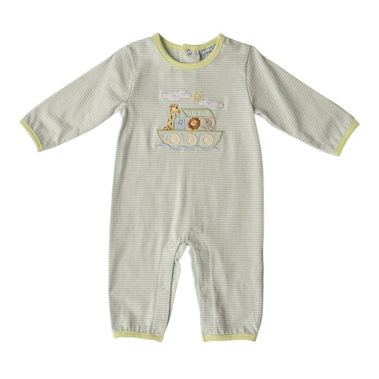 Baby Noah's Ark Footless Romper | Blue Stripe Boutique Baby Outfit