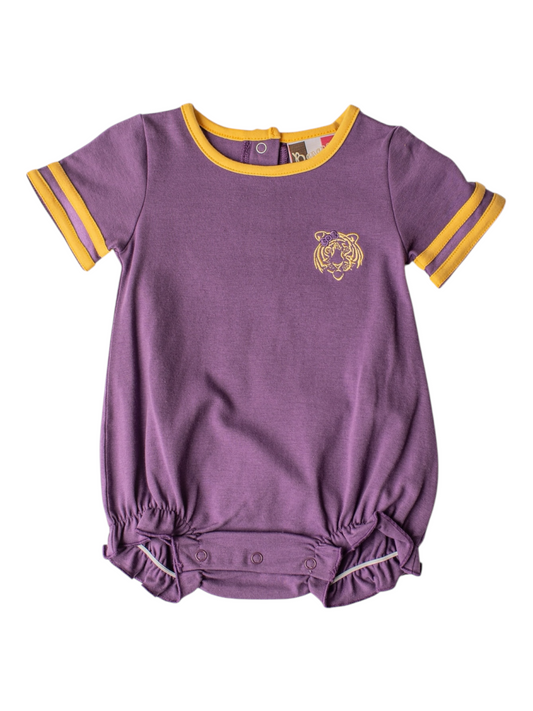 Purple Tiger Girls Bubble | Baby Girl Purple & Gold LSU Gameday Outfit