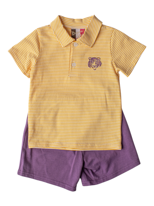 Purple Tiger Boys Short Set | Boys Purple & Gold LSU Gameday Outfit