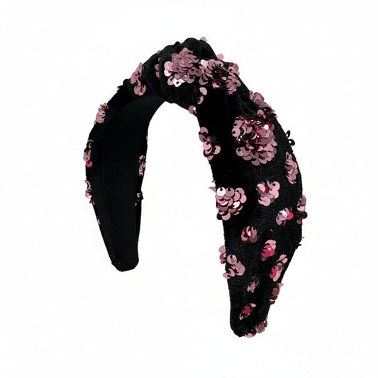 Headband Knot - Velvet and Pink Sequin Dot