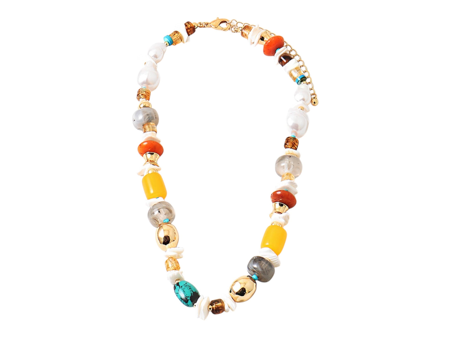 Multi Bead Necklace - Neutral with Pearls