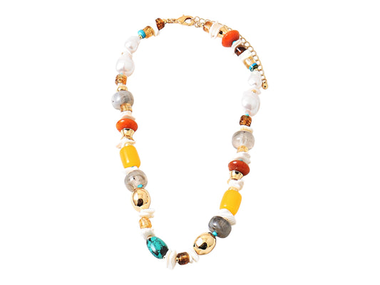 Multi Bead Necklace - Neutral with Pearls