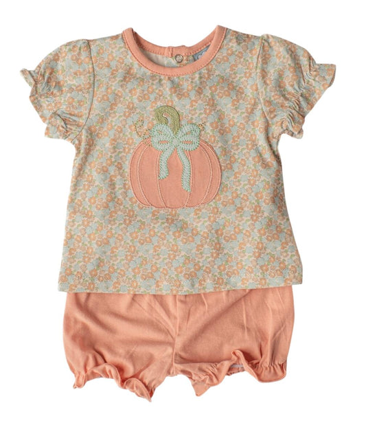 Girls Floral Pumpkin Applique Bloomer Set | Boutique Fall Toddler Outfit
