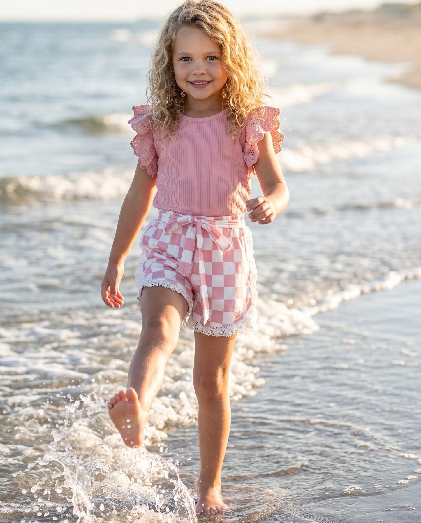 Pink Check Short Set