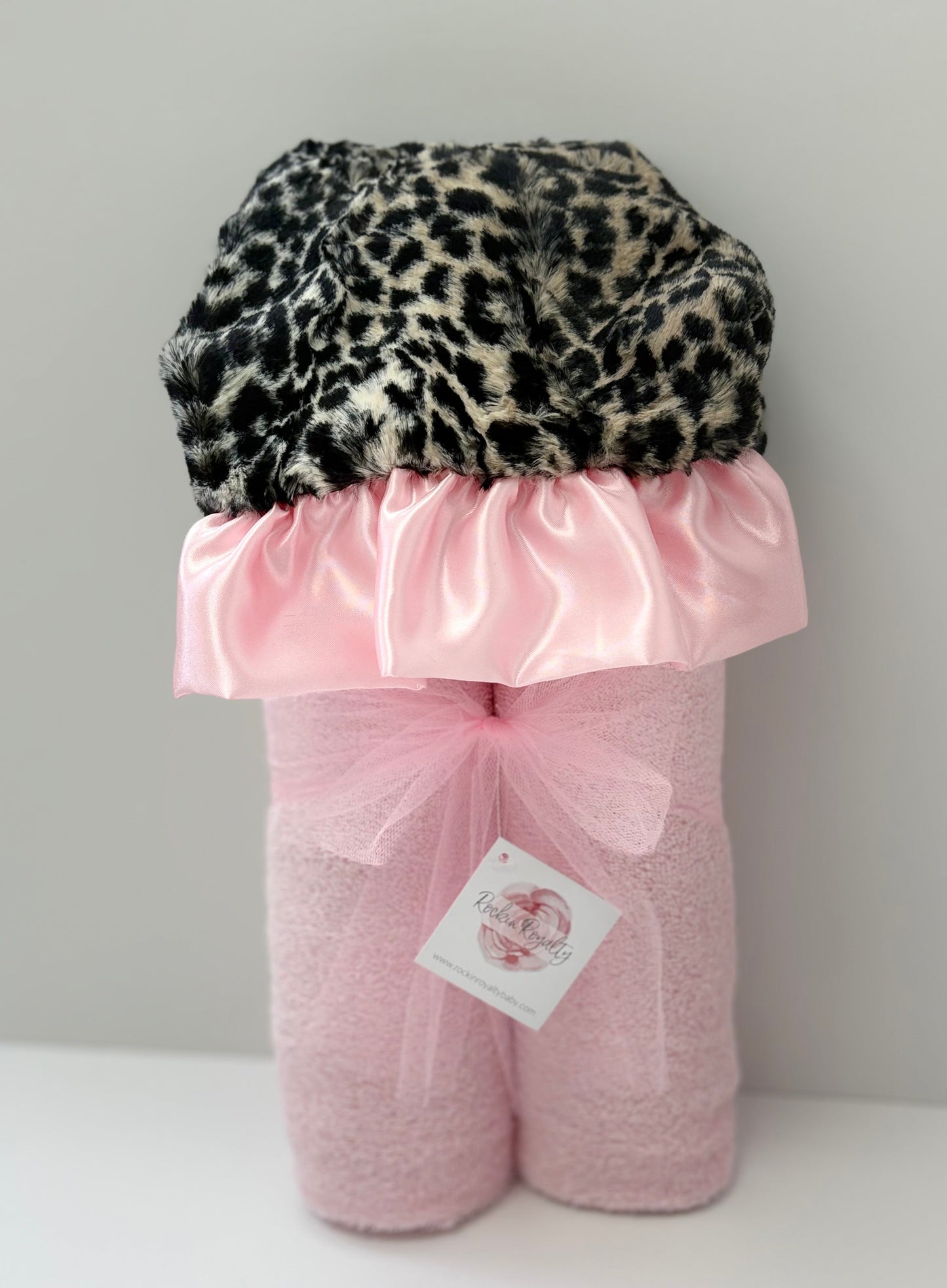 Plush Hooded Bath Towel- Pink Cheetah