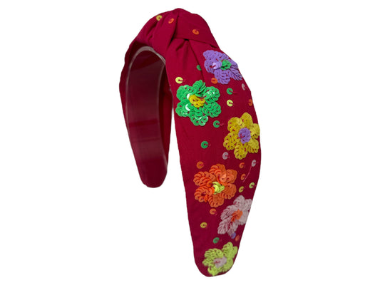 Headband Knot - Sequin Rainbow Daisy