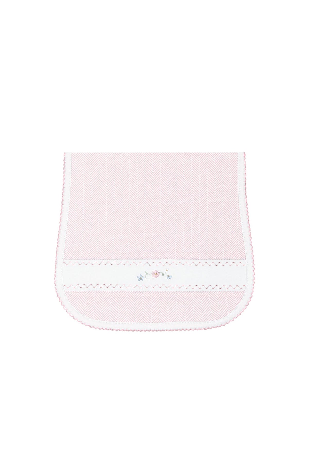 Pink Herringbone Embroidered Burp Cloth