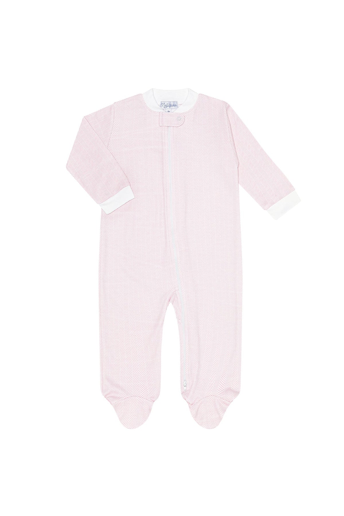 Pink Herringbone Zipper Footie