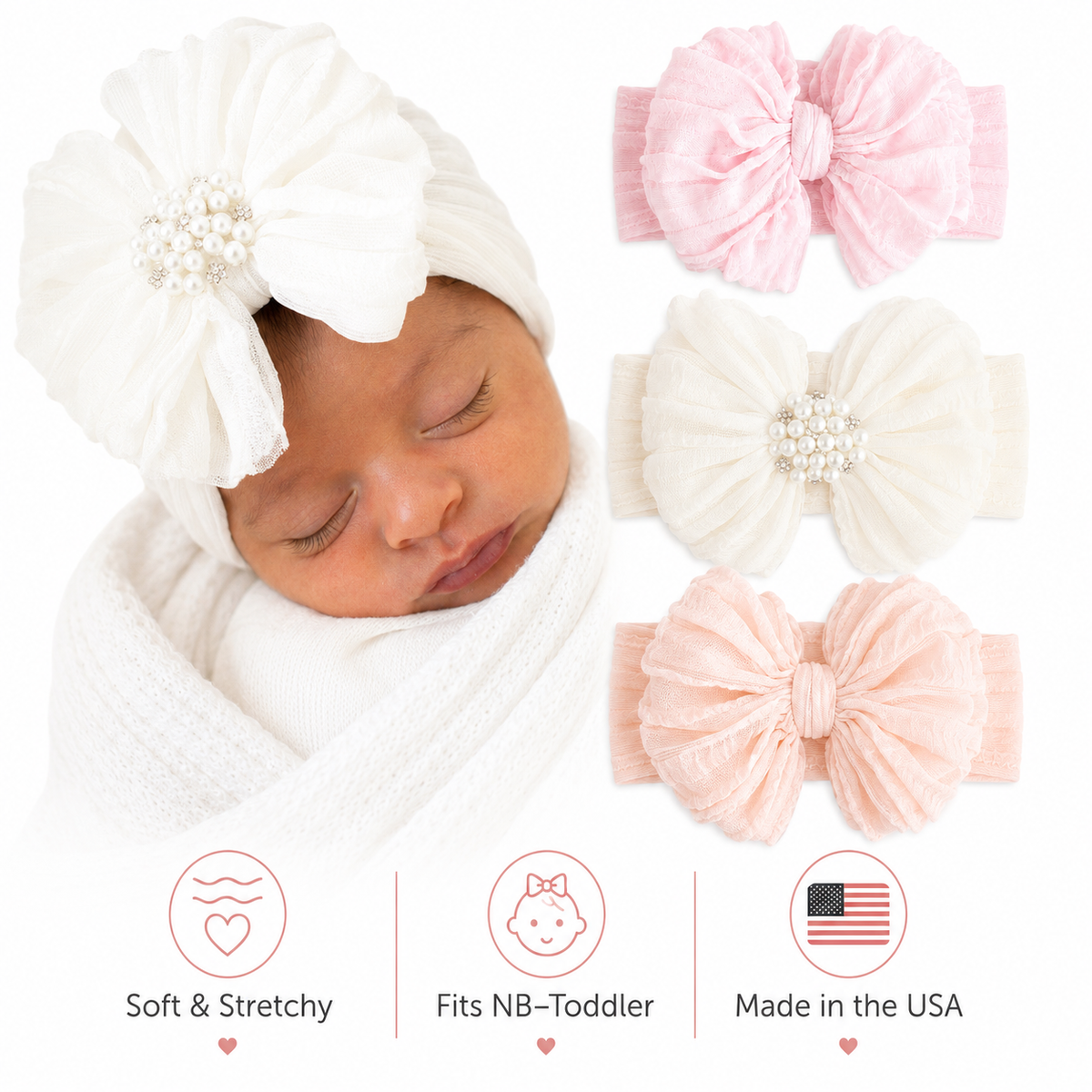 Pretty in Pearls | Signature Ruffled Baby Headband Set of 3