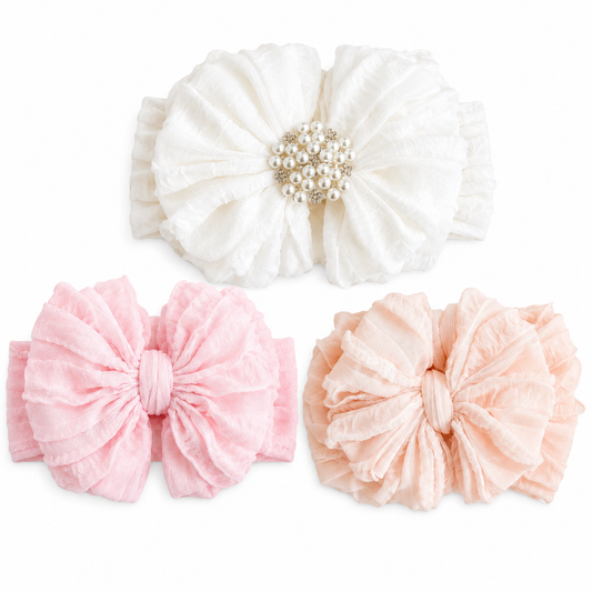 Pretty in Pearls | Signature Ruffled Baby Headband Set of 3
