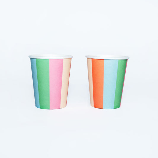 Pastel Striped Paper Cups (x12) | Colorful Retro Party Cups | Pop Party Supplies