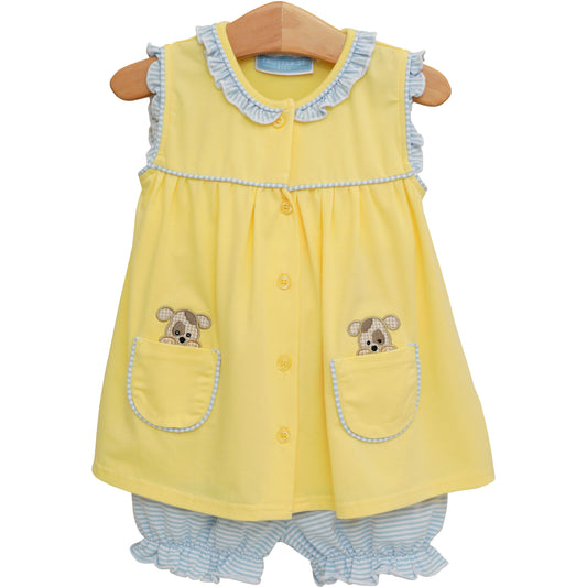 Girls Puppy Paws Pocket Bloomer Set – Yellow & Blue