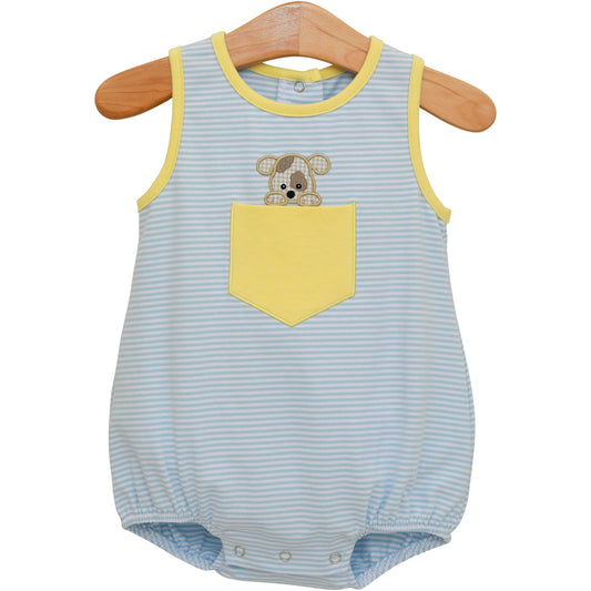 Boys Puppy Paws Pocket Bubble – Blue Stripe & Yellow