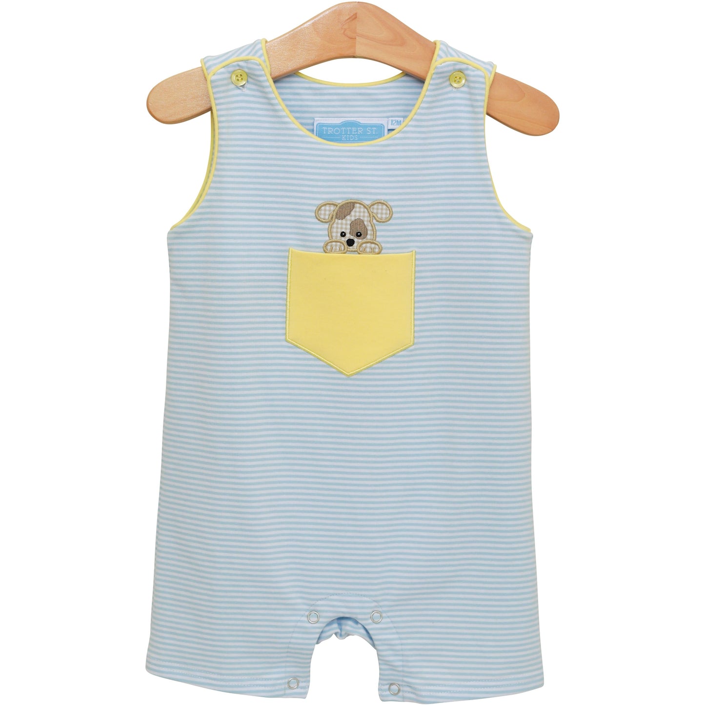 Boys Puppy Paws Pocket Jon Jon – Blue Stripe & Yellow