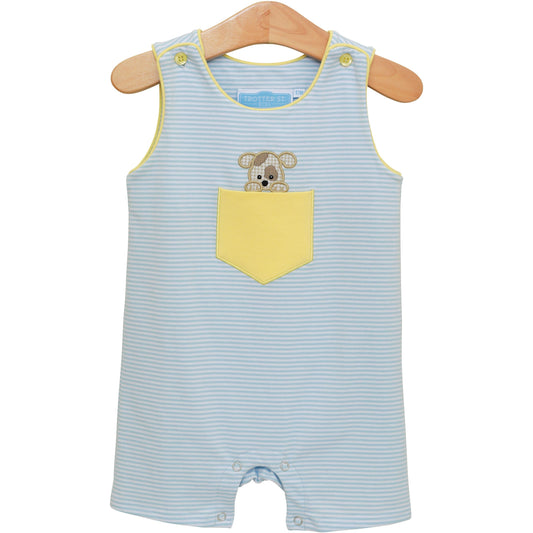 Boys Puppy Paws Pocket Jon Jon – Blue Stripe & Yellow