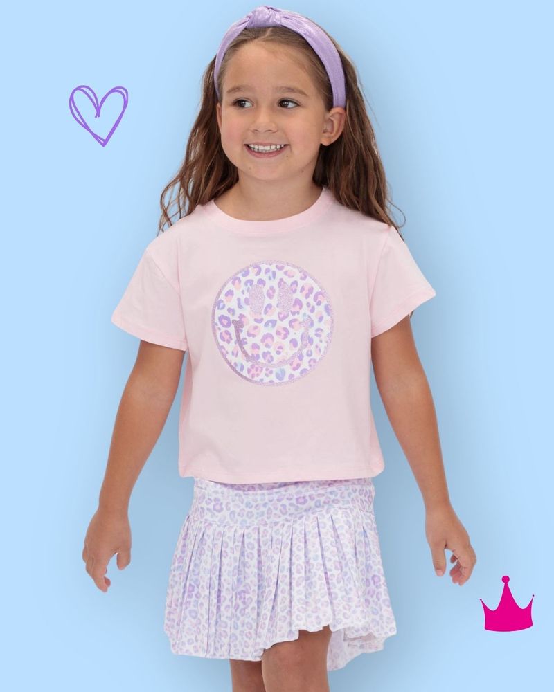 Azarhia Girls Leopard Love Mini Pleated Skort | Pastel Leopard Boutique Tennis Skirt