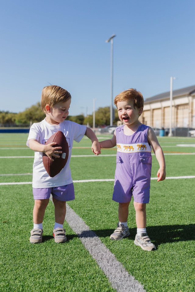 Boys Purple Tiger Smocked Short Set – LSU-Inspired Boys Game Day Outfit | The Prissy Pelican Boutique Bossier City, LA