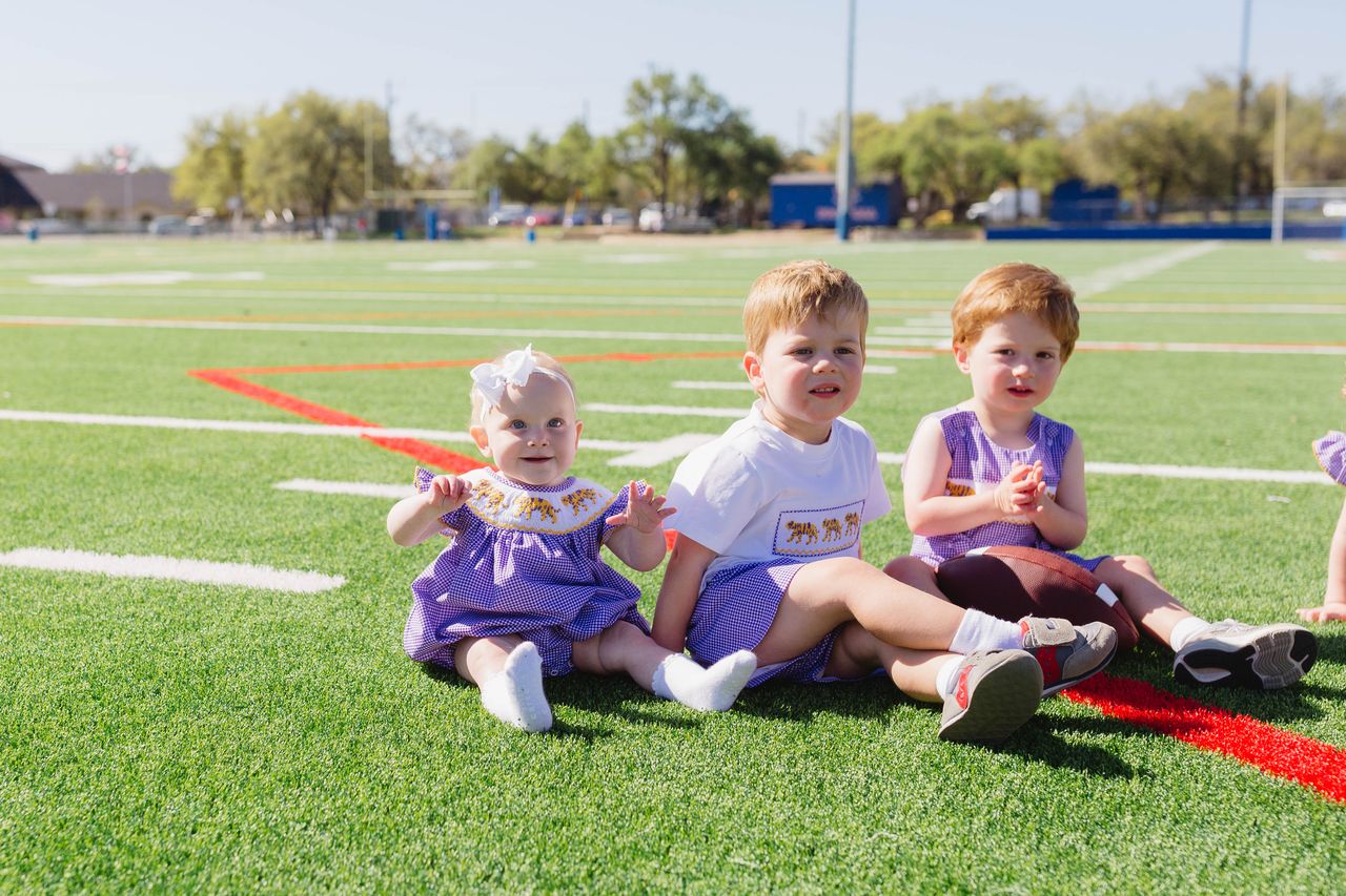 Boys Purple Tiger Smocked Jon Jon – LSU-Inspired Baby & Toddler Game Day Jon Jon | The Prissy Pelican Boutique Bossier City, LA