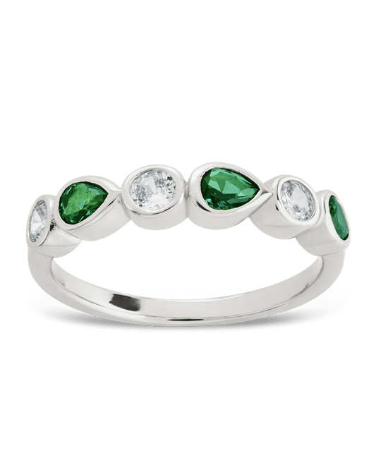 Sterling Silver Pear and Round Bezel-Set Ring