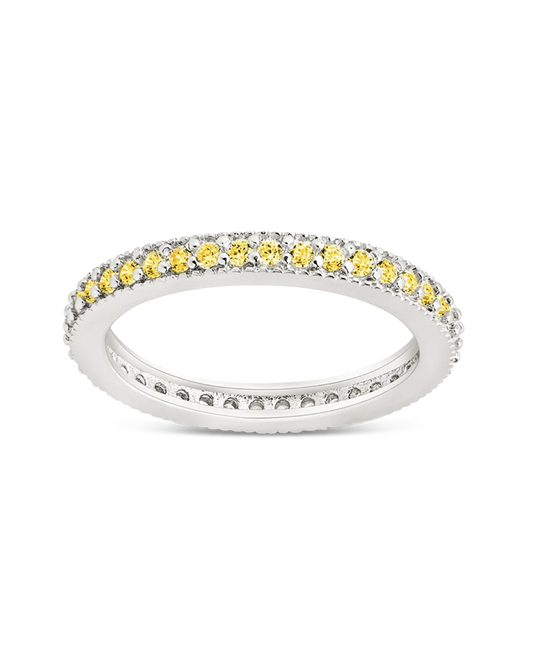 Sterling Silver 2.5mm Thin Canary CZ Band Ring